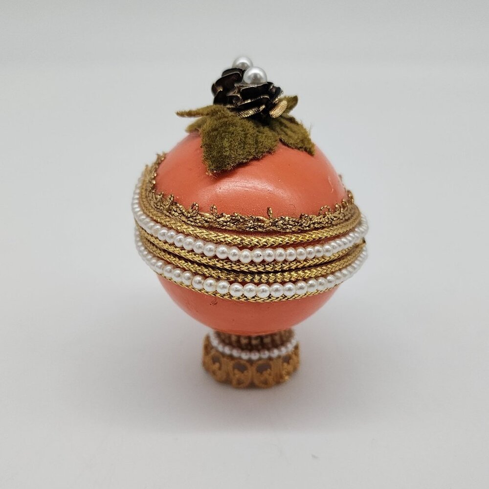 Decorative Egg Shaped Jewelry Trinket Box Faux Pearl Velvet Floral 2.5" - Picture 4 of 7